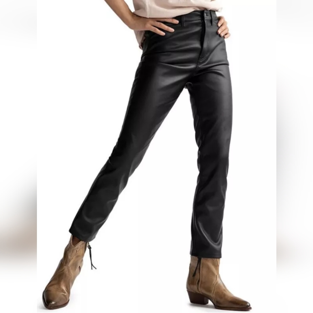 Free People Black Faux Leather Ankle Pants
